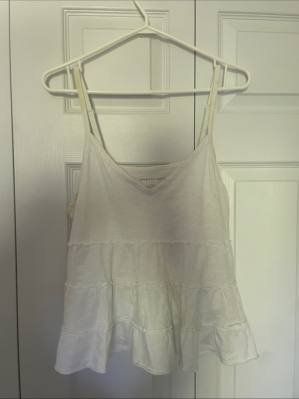 American Eagle White Ruffle Tank Top